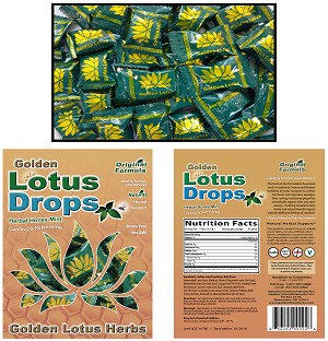 Golden Lotus Drops, Herbal Honey Mint Throat Support, pack of 20 lozenges, 3.5 oz